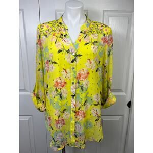 Anthropologie Fig and Flower Women's Yellow Blouse Large Button Down Floral